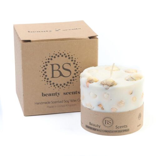 Large Champagne & Roses Scented Soy Candle With Sea Shells box of 6