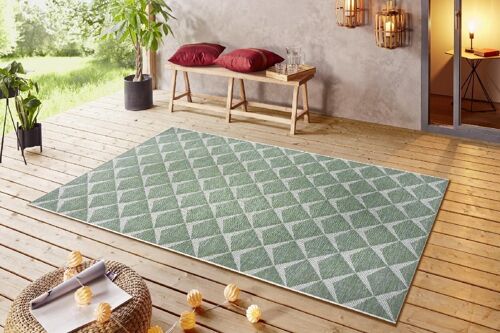 Design In- and Outdoor Carpet Escala Emerald green Cream