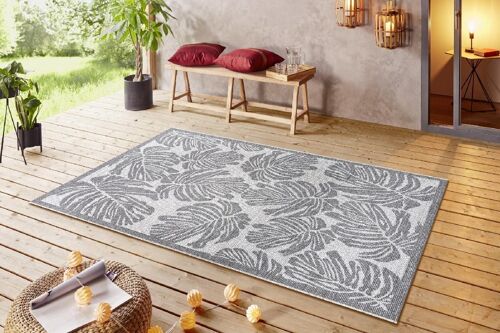 Design In- and Outdoor Carpet Monstera Anthracite Gray Cream