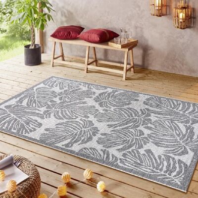 Design In- and Outdoor Carpet Monstera Anthracite Gray Cream