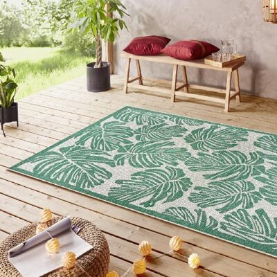Design Indoor and Outdoor Carpet Monstera Emerald Green Cream