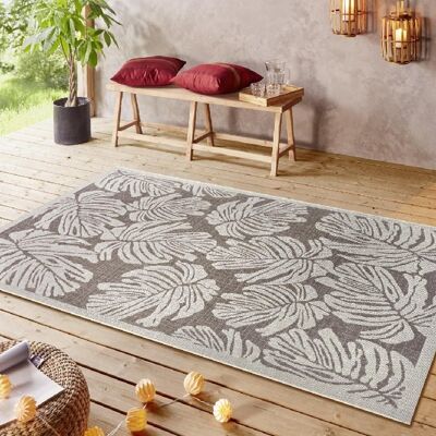 Design Indoor and Outdoor Carpet Monstera Taupe Brown Cream