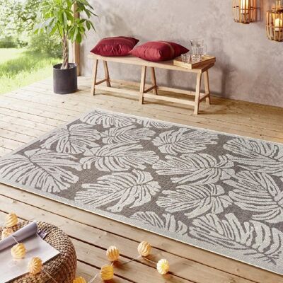 Design Indoor and Outdoor Carpet Monstera Taupe Brown Cream