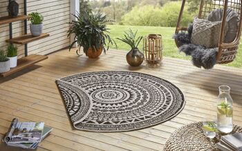 Tapis rond réversible Coron noir crème