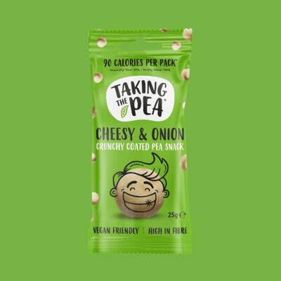 Cheesy & Onion – Knusprige Erbsensnacks mit Überzug – veganfreundlich – 12 x 25 g