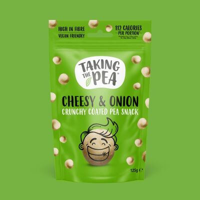 Cheesy & Onion – knusprig ummantelte Erbsensnacks – für Veganer geeignet – 7 x 125 g