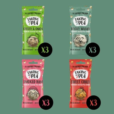 Mixed Flavours - crunchy coated pea snacks - vegan friendly - 12 x 25g