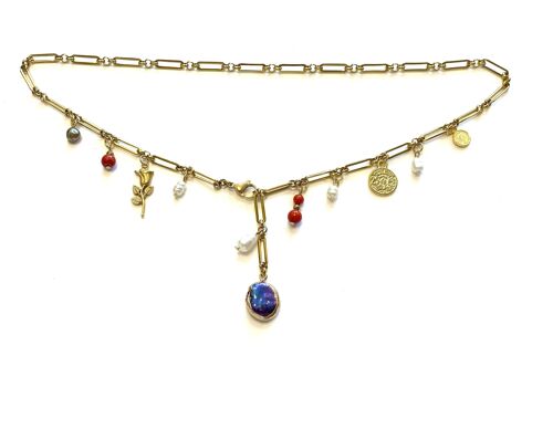 Necklace with pearls and charms