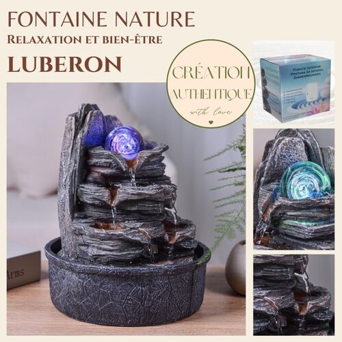 Fontaine d'Intérieur - Luberon - Ecoulement en Cascade - Lumière Led Colorée - Objet Déco - Idée Cadeau Moderne