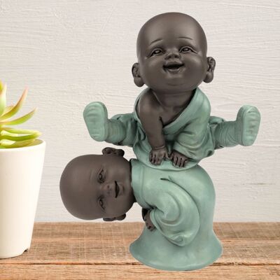 Statuette 2 Bonzes Jump - Zen and Feng Shui decoration - To create a relaxing and spiritual atmosphere - Lucky gift idea