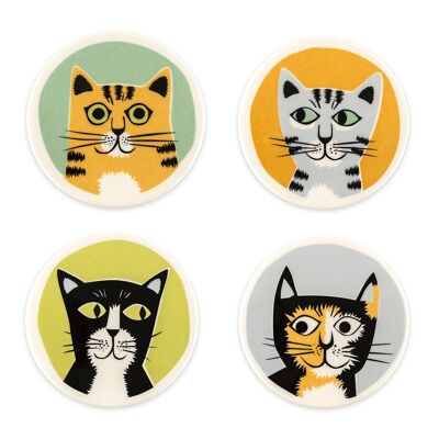 Lot de 4 sous-verres chat en céramique faits à la main