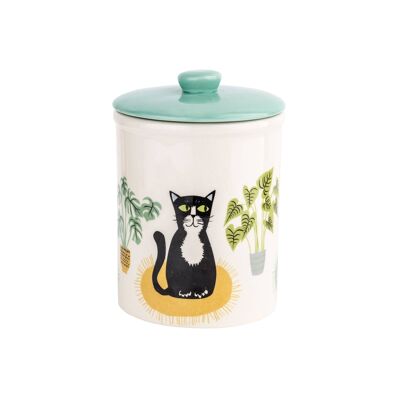 Tarro de almacenamiento de gato de cerámica hecho a mano