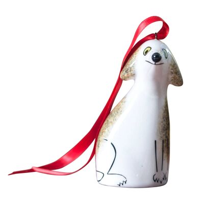 Decoración festiva/navideña de perro de cerámica hecha a mano