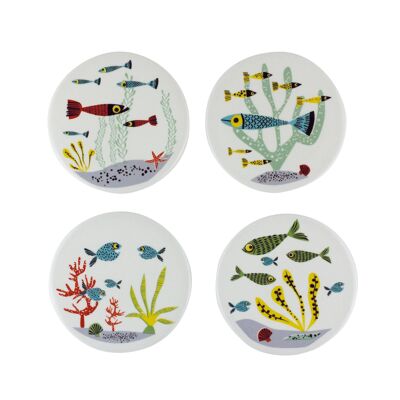 Set di 4 sottobicchieri di pesce in ceramica fatti a mano