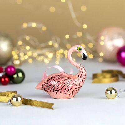 Handmade Ceramic Flamingo Festive/Christmas Decoration