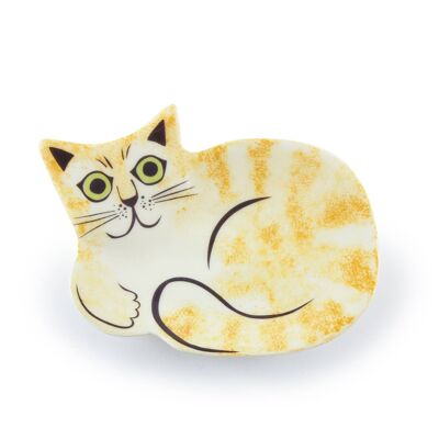 Plato de baratija de gato atigrado de jengibre de cerámica hecho a mano