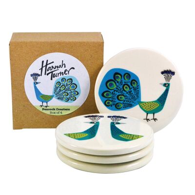 Handmade Ceramic Peacock Coasters box set of 4