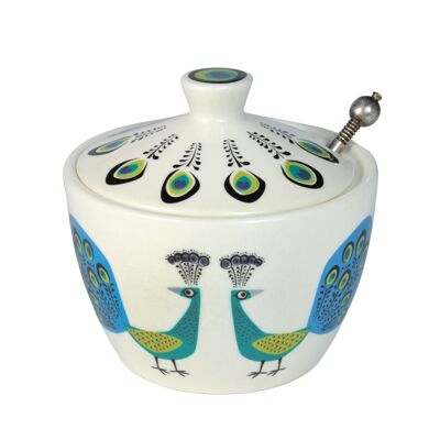 Handmade Ceramic Peacock Sugar Pot with Lid