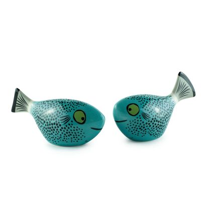 Teal Blue Fish Salt and Pepper Shakers