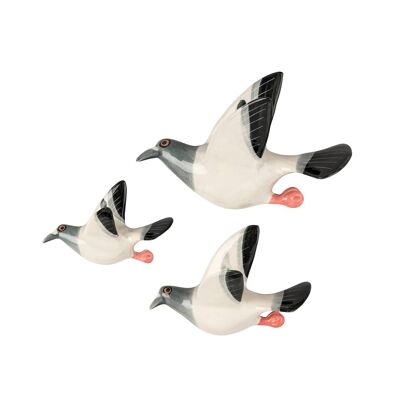 Wandmontiertes handgefertigtes fliegendes Tauben-Trio aus Keramik