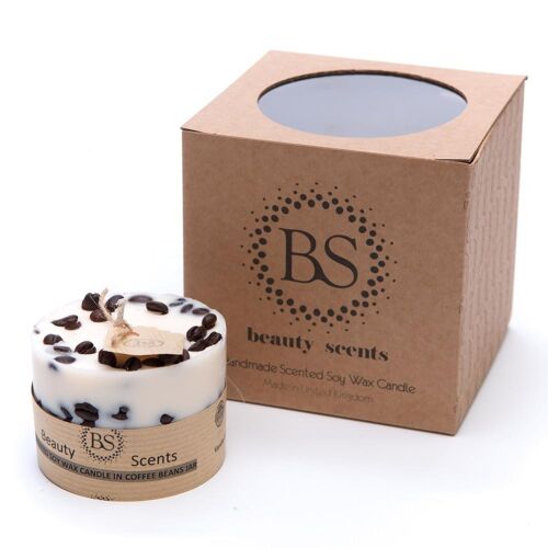 Small Cherry & Coffee Scented Soy Candle With Coffee Beans box of 6