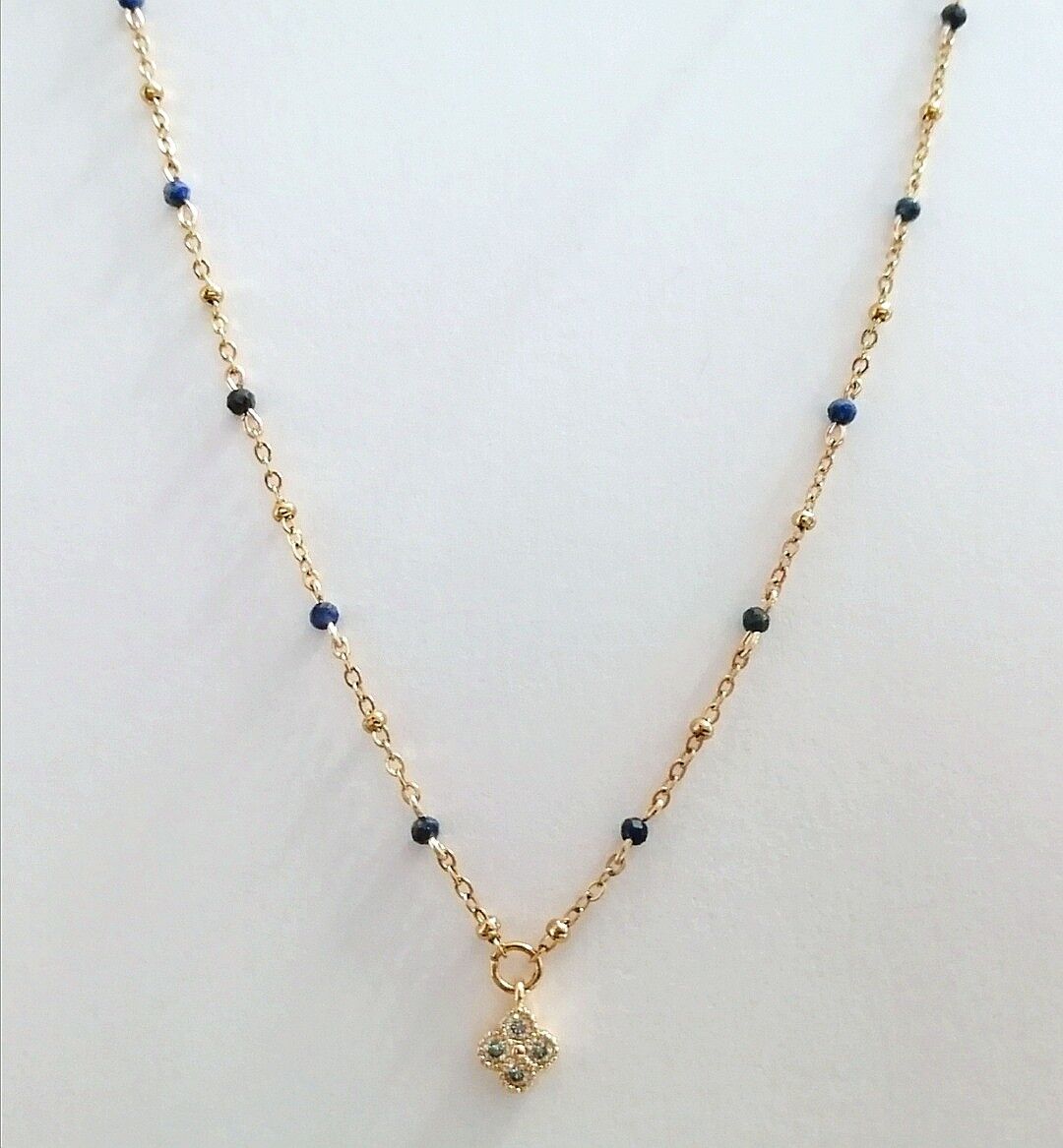 Lapis lazuli and rhinestone clover choker necklace