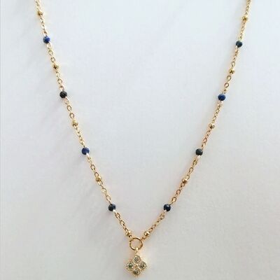 Lapis lazuli and rhinestone clover choker necklace