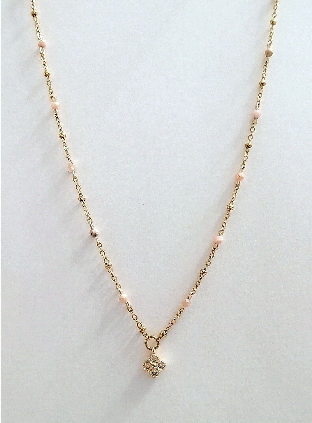 Rhodochrosite and rhinestone clover choker necklace