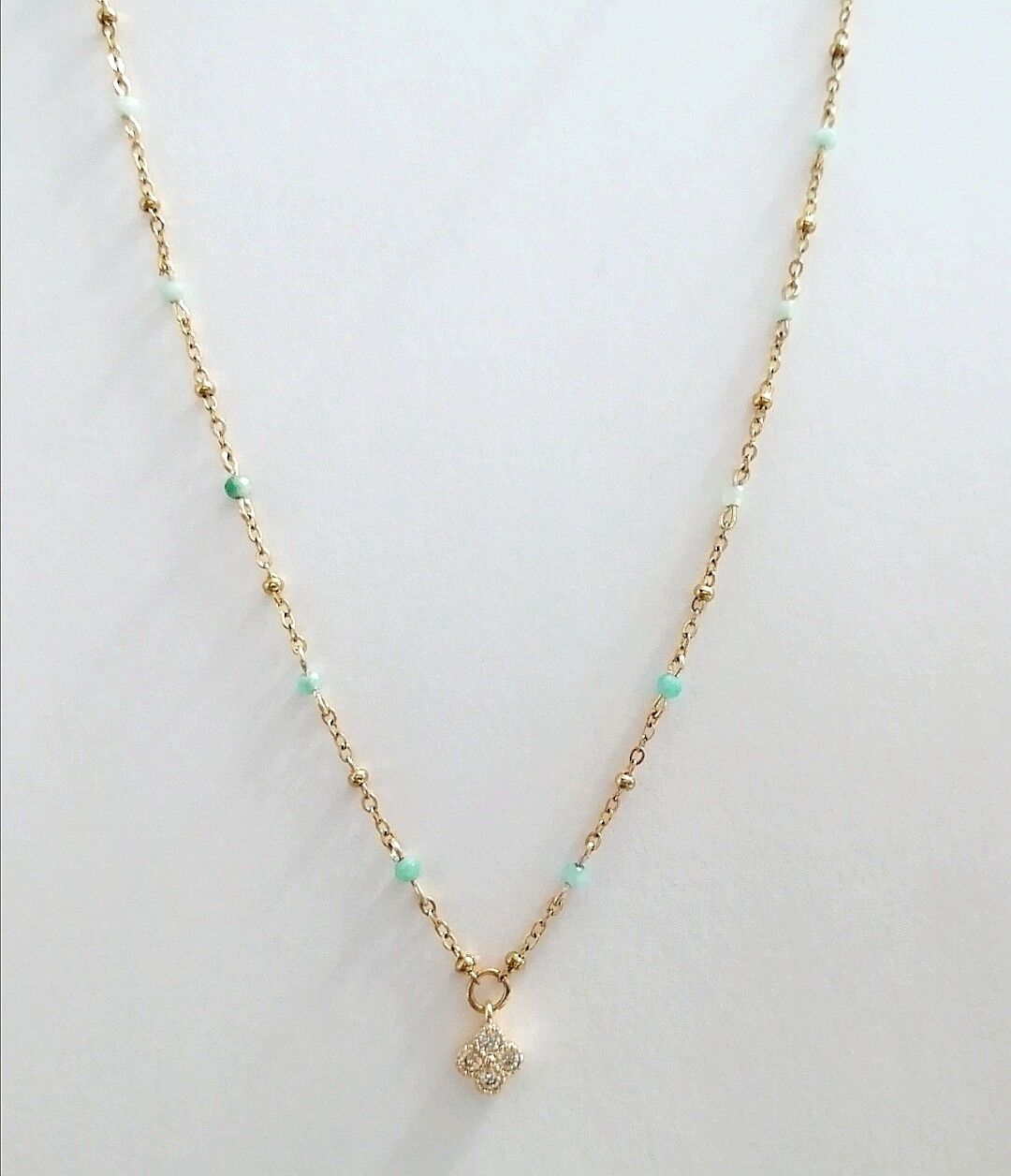 Amazonite and rhinestone clover choker necklace