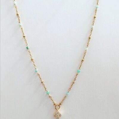 Amazonite and rhinestone clover choker necklace