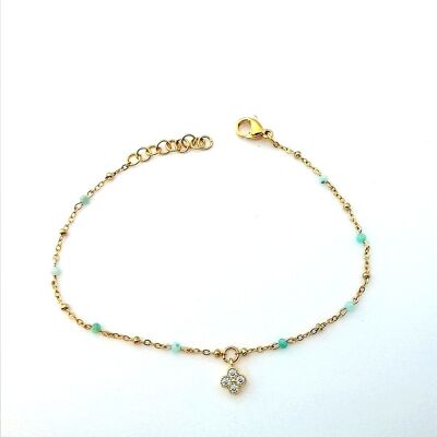 Amazonite rosary bracelet and rhinestone clover