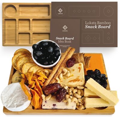 Tabla de queso Lukata - Tabla de embutidos para aperitivos y aperitivos - Fuente de bambú duradera para fiestas, invitados y picnics - 32 cm x 22 cm x 2 cm