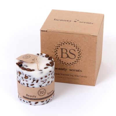Medium Vanilla & Coffee Scented Soy Candle With Coffee Beans box of 6