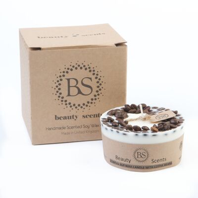 Medium Low Vanilla & Coffee Scented Soy Candle With Coffee Beans box of 6