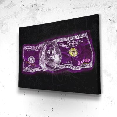 Tableau Purple Dollar Money - 160 x 120 - Toile sur châssis - Cadre noir