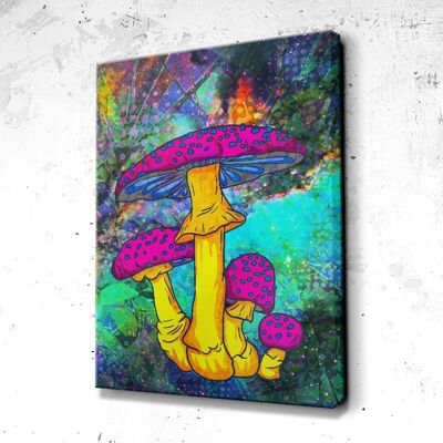 Tableau Psychedelic Mushroom - 60 x 40 - Toile sur châssis - Cadre noir