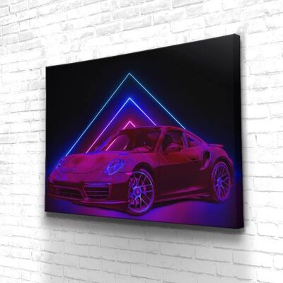 Tableau Porsche Neon - 60 x 40 - Toile sur châssis - Sans cadre