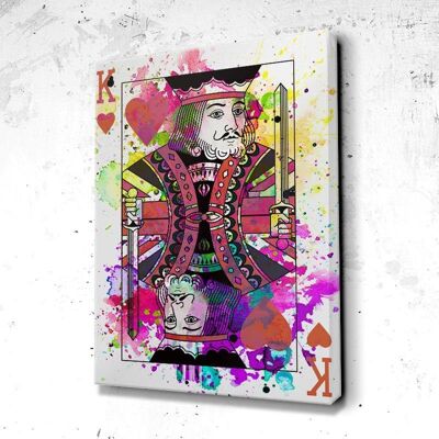 Tableau Poker King Color Neon Face - 40 x 30 - Toile sur châssis - Sans cadre