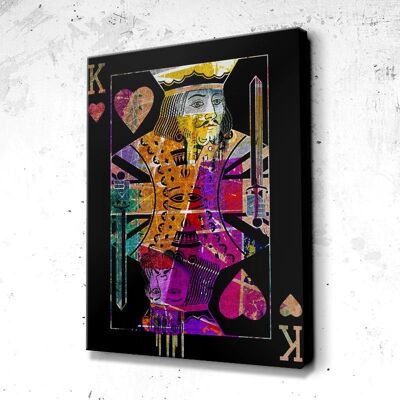 Tableau Poker King Black Face - 40 x 30 - Toile sur châssis - Cadre noir