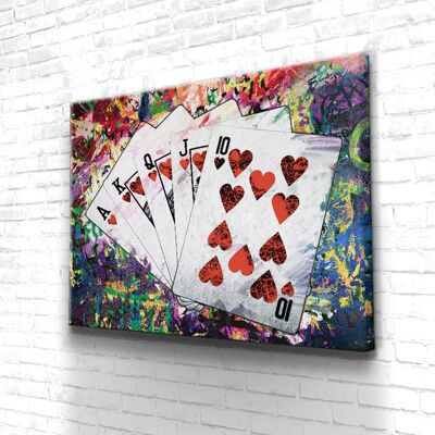 Tableau Poker Flush Royal - 60 x 40 - Toile sur châssis - Cadre noir