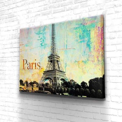 Tableau Paris Tour Eiffel Sky - 160 x 120 - Toile sur châssis - Cadre noir