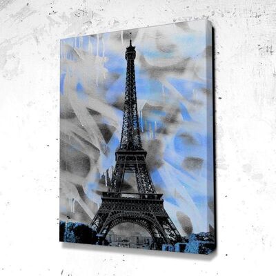 Tableau Paris Blue Eiffel Tower - 60 x 40 - Toile sur châssis - Sans cadre