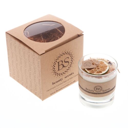 Large Lime & Cinnamon Scented Soy Candle With Shredded Cinnamon In Glass Container box of 6
