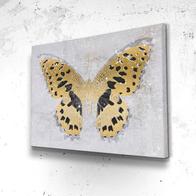 Tableau Papillon Gold - 60 x 40 - Toile sur châssis - Cadre noir