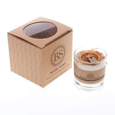 Large Orange & Cinnamon Scented Soy Candle With Shredded Cinnamon In Glass Container box of 6