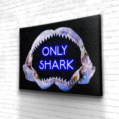Tableau Only Shark - 60 x 40 - Toile sur châssis - Cadre noir