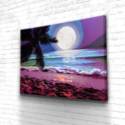 Tableau Night Beach - 60 x 40 - Toile sur châssis - Cadre noir