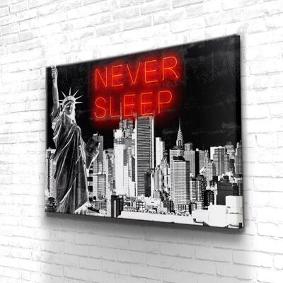 Tableau New York Never Sleep - 120 x 90 - Toile sur châssis - Cadre noir