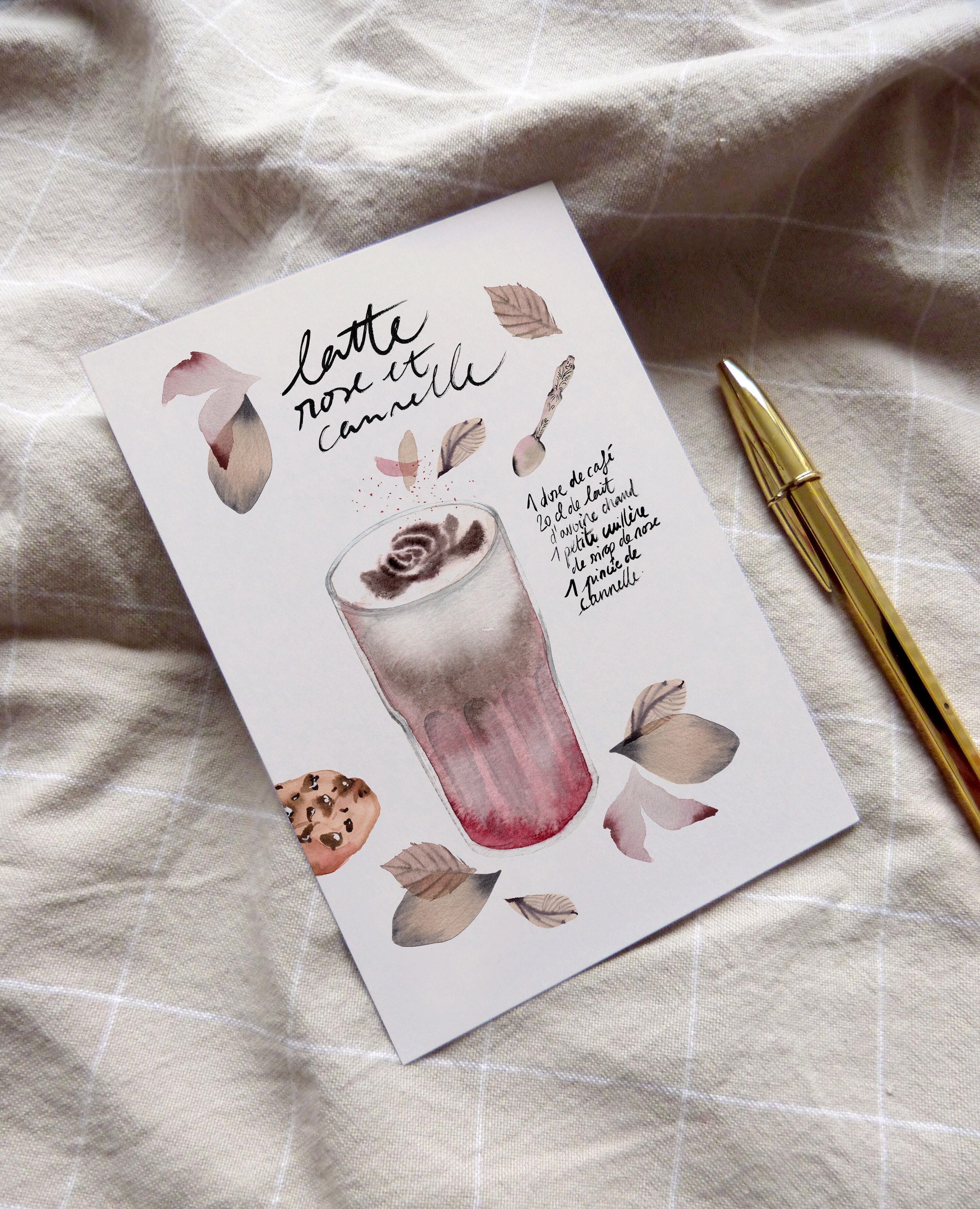 Cartolina con la ricetta del "Cinnamon Pink Latte"