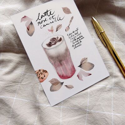 Carte postale recette Latte rose cannelle